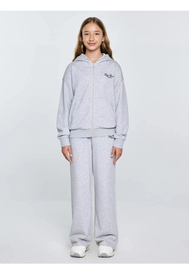Big-Star - Bluza dziewczęca rozpinana z kapturem szara Milana 901. Okazja: na uczelnię, na co dzień. Typ kołnierza: kaptur. Kolor: szary. Materiał: dzianina. Wzór: haft, melanż. Styl: casual, klasyczny
