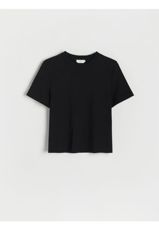 Reserved - T-shirt z bawełny merceryzowanej - czarny. Kolor: czarny. Materiał: bawełna