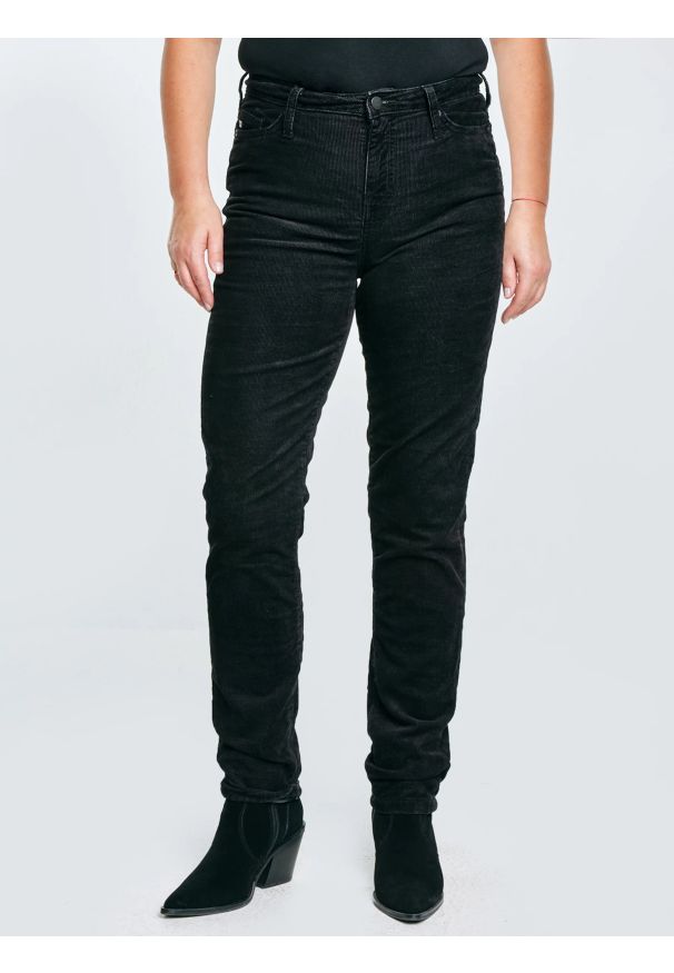 Big-Star - Spodnie damskie sztruks czarne Katrina High Waist Cord 906. Stan: podwyższony. Kolor: czarny. Długość: krótkie. Styl: retro, elegancki