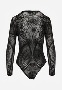 Born2be - Czarne Body z Siateczki Mophel. Okazja: na co dzień. Kolor: czarny. Materiał: wiskoza, welur, jeans, materiał. Styl: elegancki, casual #4