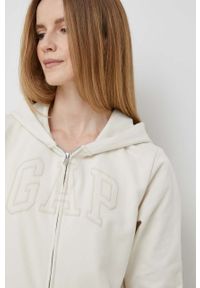 GAP bluza damska kolor beżowy z kapturem gładka. Typ kołnierza: kaptur. Kolor: beżowy. Wzór: gładki #4