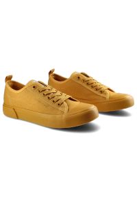 Musztardowe Trampki Cross Jeans Damskie Modne Buty. Okazja: na co dzień. Kolor: żółty. Materiał: guma, materiał. Styl: casual, klasyczny #9