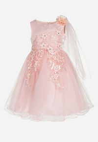 Born2be - Różowa Sukienka Balowa z Wiązaniem w Talii i Dekoracyjną Różą z Tiulem Alymena. Okazja: na imprezę. Kolor: różowy. Materiał: tiul. Długość rękawa: bez rękawów. Wzór: aplikacja, kwiaty. Styl: elegancki #2