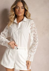 Renee - Biała Casualowa Koszula Zapinana na Guziki Nestaila. Okazja: na co dzień. Typ kołnierza: kołnierzyk klasyczny. Kolor: biały. Materiał: jeans. Styl: casual #3