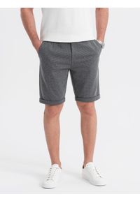 Ombre Clothing - Męskie krótkie spodenki na gumce ze strukturalnej dzianiny – grafitowe V3 - Rozmiar: L. Okazja: na co dzień. Kolor: szary. Materiał: dzianina. Długość: krótkie. Styl: klasyczny, casual