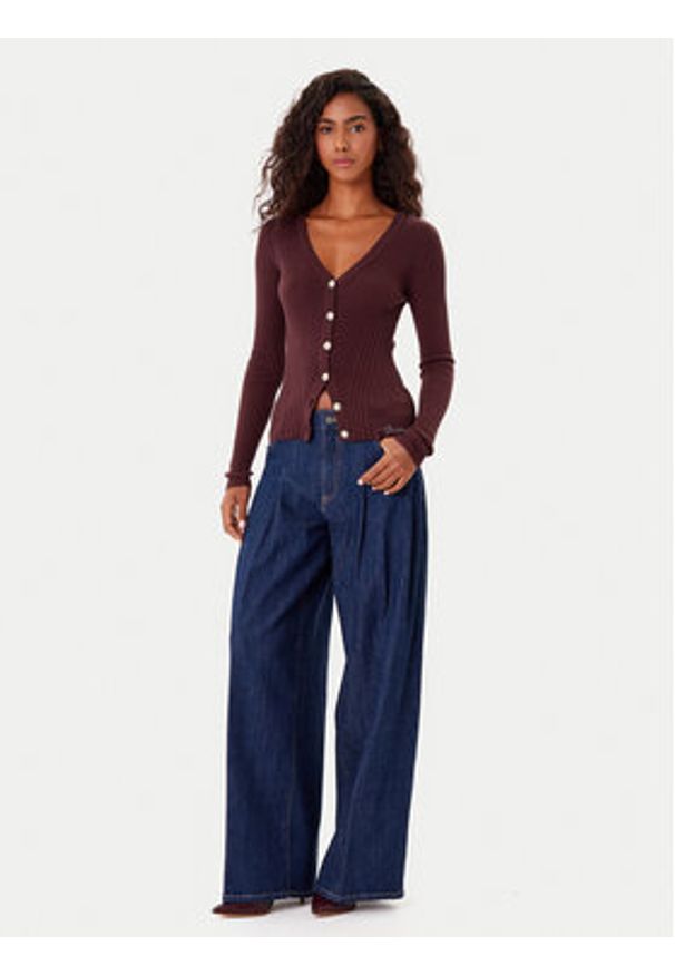 Guess Kardigan W5BR16 Z3OW2 Bordowy Slim Fit. Kolor: czerwony. Materiał: syntetyk