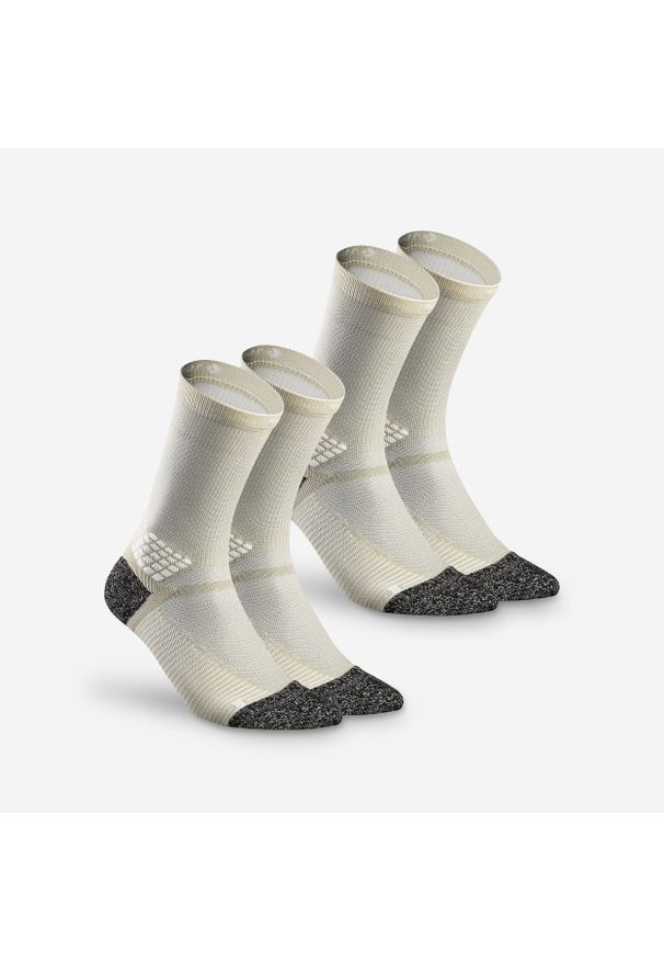 quechua - Skarpety turystyczne Quechua Hike 500 długie x 2. Kolor: beżowy. Materiał: poliamid, elastan. Wzór: ze splotem. Sport: turystyka piesza