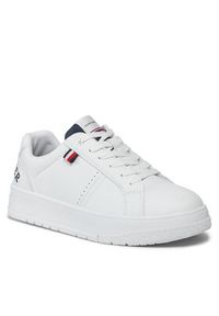 TOMMY HILFIGER - Tommy Hilfiger Sneakersy Logo Low Cut Lace-Up Sneaker T3X9-33360-1355 S Biały. Kolor: biały. Materiał: skóra #5