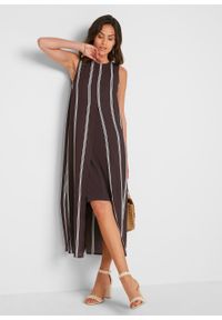 Sukienka szyfonowa bonprix ciemnobrązowo-biel wełny w paski. Kolor: brązowy. Materiał: szyfon, wełna. Wzór: paski #4