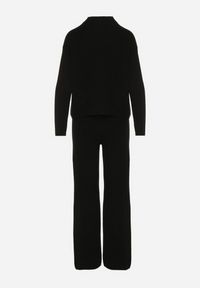 Born2be - Czarny Prążkowany Komplet Dzianinowy Szerokie Spodnie i Sweter z Półgolfem Fenitiva. Kolor: czarny. Materiał: dzianina, prążkowany #7