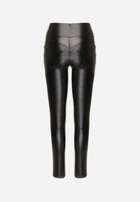 Born2be - Czarne Legginsy z Imitacji Skóry i Kieszeni z Wysokim Stanem Olabria. Okazja: na co dzień. Stan: podwyższony. Kolor: czarny. Materiał: skóra. Styl: elegancki, casual #7
