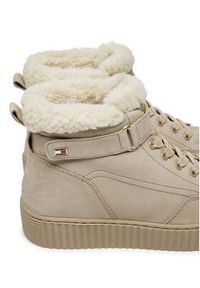 TOMMY HILFIGER - Tommy Hilfiger Sneakersy Faux Fur Nubuck Low Lace-Up FW0FW08172 Beżowy. Kolor: beżowy. Materiał: nubuk, skóra #4