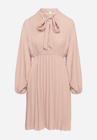 Born2be - Różowa Plisowana Sukienka z Ozdobnym Wiązaniem i Gumką w Talii Melondria. Okazja: na spotkanie biznesowe, na imprezę. Kolor: różowy. Długość rękawa: długi rękaw. Sezon: lato. Styl: biznesowy #7