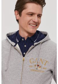 GANT - Gant - Bluza bawełniana. Okazja: na co dzień. Typ kołnierza: kaptur. Kolor: szary. Materiał: bawełna. Styl: casual #4