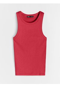 Sinsay - Bawełniany prążkowany top basic - czerwony. Kolor: czerwony. Materiał: prążkowany, bawełna
