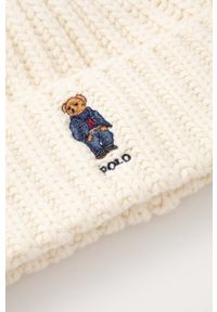 Polo Ralph Lauren czapka wełniana kolor beżowy z grubej dzianiny wełniana. Kolor: beżowy. Materiał: wełna, dzianina #3