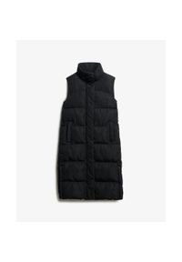 Damska długa kurtka puchowa bez rękawów Superdry. Kolor: czarny. Materiał: puch. Długość rękawa: bez rękawów. Długość: długie. Sezon: zima #1