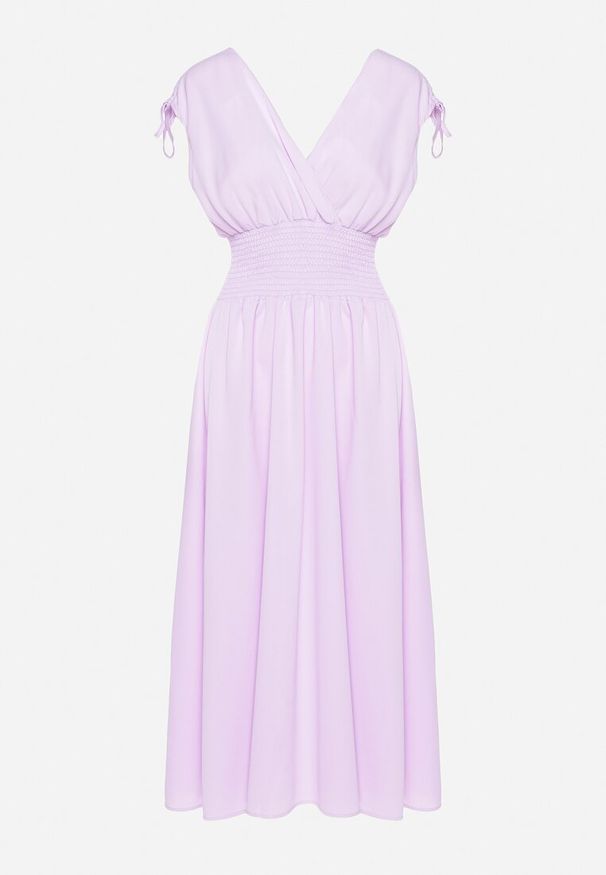 Born2be - Jasnofioletowa Sukienka z Kopertowym Dekoltem na Cienkich Ramiączkach Rozkloszowana Lantia. Okazja: na wesele, na co dzień, na ślub cywilny. Typ kołnierza: dekolt kopertowy. Kolor: fioletowy. Materiał: jeans. Długość rękawa: na ramiączkach. Typ sukienki: kopertowe. Styl: casual, sportowy