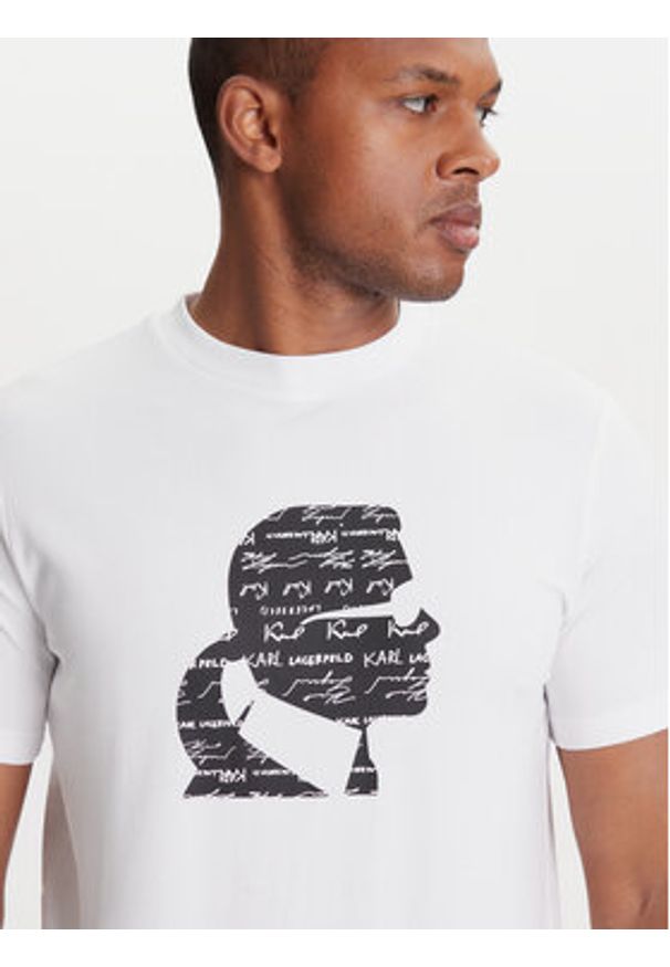 Karl Lagerfeld - KARL LAGERFELD T-Shirt 755042 553235 Biały Regular Fit. Typ kołnierza: dekolt w karo. Kolor: biały. Materiał: bawełna