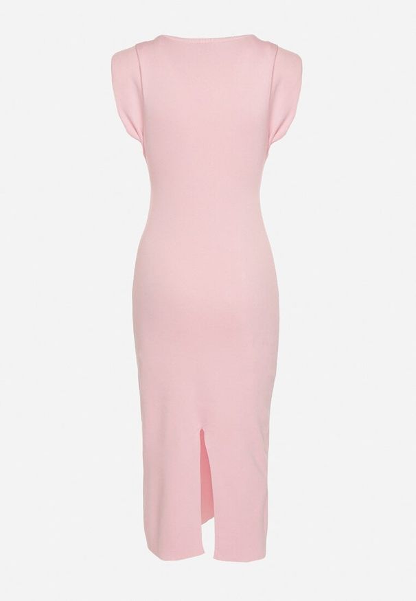 Born2be - Różowa Sukienka Bodycon z Prążkowanej Dzianiny z Rozcięciem Roleria. Okazja: na co dzień. Kolor: różowy. Materiał: dzianina, prążkowany. Długość rękawa: bez rękawów. Typ sukienki: bodycon. Styl: elegancki, casual