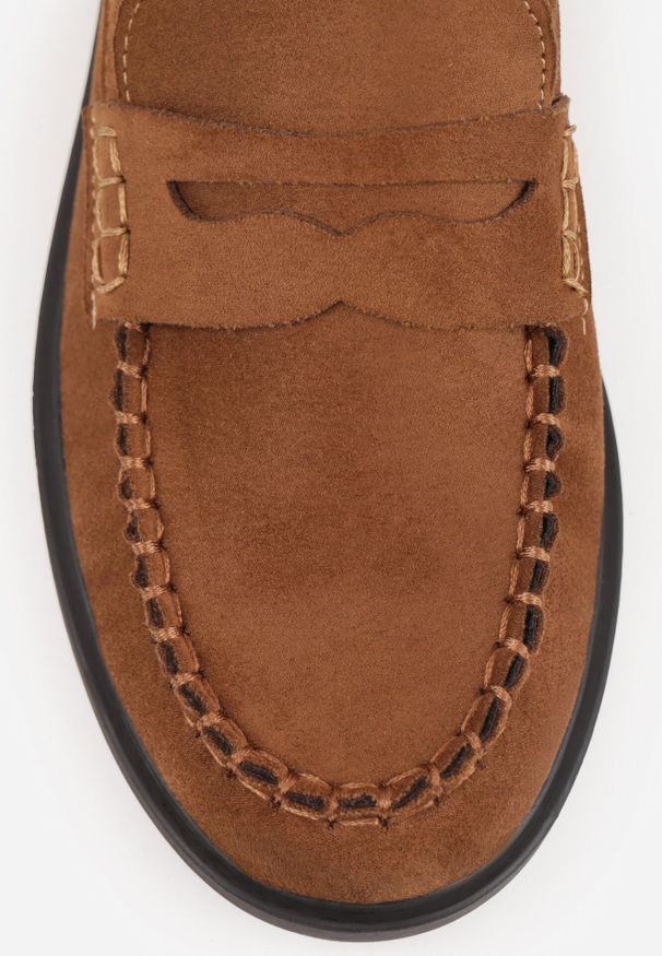 Born2be - Brązowe Mokasyny VICES ze Skórzaną Wkładką Ozdobione Przeszyciami Nicogeus. Okazja: na co dzień. Kolor: brązowy. Materiał: skóra. Wzór: aplikacja. Styl: casual, klasyczny, elegancki