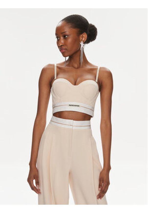 Patrizia Pepe Top 8C0676/A375-B788 Beżowy Slim Fit. Kolor: beżowy. Materiał: syntetyk