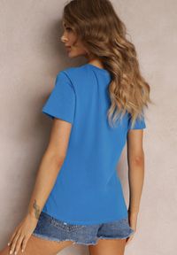Renee - Niebieski Bawełniany T-shirt Melinthe. Okazja: na co dzień. Kolor: niebieski. Materiał: bawełna. Długość rękawa: krótki rękaw. Długość: krótkie. Styl: casual