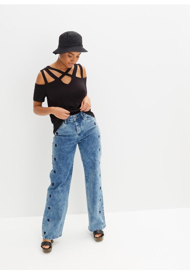 bonprix - Shirt z wycięciami. Kolor: czarny. Styl: elegancki