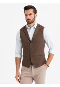 Ombre Clothing - Dopasowana męska kamizelka ze strukturalnej dzianiny z klapami – brązowa V2 - Rozmiar: XXL. Kolor: brązowy. Materiał: dzianina. Styl: klasyczny, elegancki #10