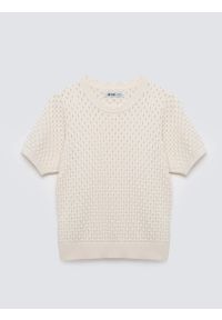 Big-Star - Sweter damski ażurowy z krótkim rękawem perłowy Diona 103. Okazja: na co dzień. Kolor: kremowy. Materiał: denim, dzianina, bawełna, tkanina. Długość rękawa: krótki rękaw. Długość: krótkie. Wzór: ażurowy. Styl: casual, klasyczny #5