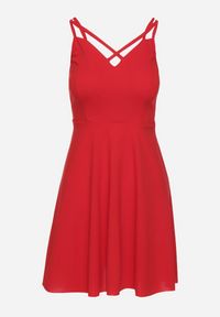 Born2be - Czerwona Rozkloszowana Sukienka z Ozdobnymi Paskami Redaina. Kolor: czerwony. Długość rękawa: na ramiączkach. Styl: elegancki #1