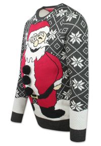 Sweter Świąteczny z Mikołajem, z Poduszką Imitującą Brzuch, Śmieszny, Na Prezent -Brave Soul. Materiał: akryl. Styl: wizytowy #4