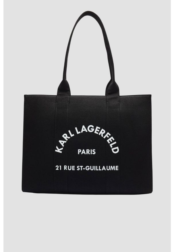 Karl Lagerfeld - KARL LAGERFELD Czarna bawełniana shopperka damska. Kolor: czarny. Styl: elegancki, casual