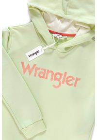 Wrangler - BLUZA WRANGLER DAMSKA RETRO KABEL HDY PASTEL GREEN W600RICUG. Typ kołnierza: kaptur. Kolor: zielony. Wzór: nadruk. Styl: retro