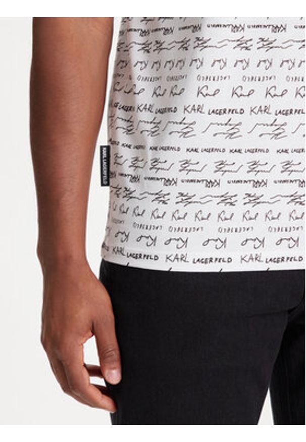 Karl Lagerfeld - KARL LAGERFELD T-Shirt 755040 553225 Biały Regular Fit. Typ kołnierza: dekolt w karo. Kolor: biały. Materiał: bawełna