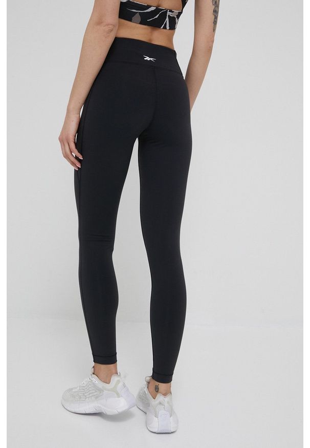Reebok legginsy treningowe Lux Graphic damskie kolor czarny z nadrukiem. Kolor: czarny. Materiał: skóra, materiał. Wzór: nadruk. Sport: fitness