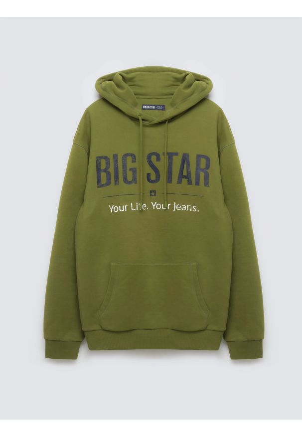 Big-Star - Bluza męska z kapturem z logo BIG STAR zielona Ashlyno 301. Typ kołnierza: kaptur. Kolor: zielony. Materiał: dzianina. Wzór: napisy. Styl: sportowy
