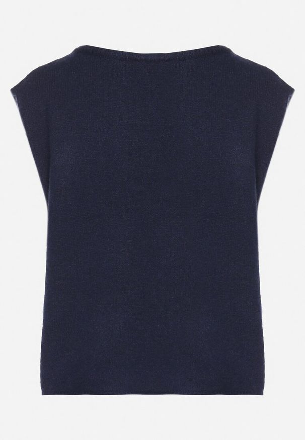 Born2be - Granatowa Kamizelka w Klasycznym Stylu z Wełną Felzeki. Okazja: na spotkanie biznesowe, do pracy, na spacer. Kolor: niebieski. Materiał: wełna. Styl: klasyczny