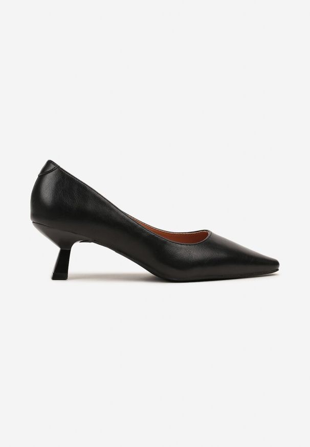 Born2be - Czarne Czółenka Vices na Obcasie w Stylu Kaczuszki z Wkładką ze Skóry Naturalnej Lukke. Kolor: czarny. Materiał: skóra. Obcas: na obcasie. Styl: elegancki. Wysokość obcasa: średni