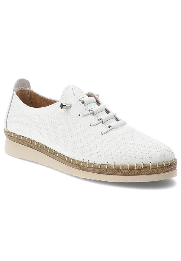 Półbuty damskie Filippo, cholewka ze skóry naturalnej licowej perforowana powierzchnia wiązany fason, białe, DP7542/26. Kolor: biały. Materiał: skóra. Szerokość cholewki: normalna