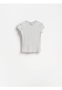 Reserved - T-shirt z modalem - jasnoszary. Kolor: szary. Materiał: bawełna, dzianina