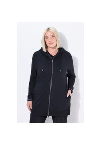 ULLA POPKEN - Damskie Bluza dresowa ozdobna lamówka oversize kaptur. Kolekcja: plus size. Kolor: czarny. Materiał: poliester, bawełna, materiał #1