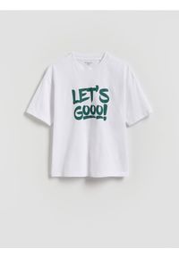 Reserved - T-shirt z nadrukiem - złamana biel. Materiał: bawełna, dzianina. Wzór: nadruk