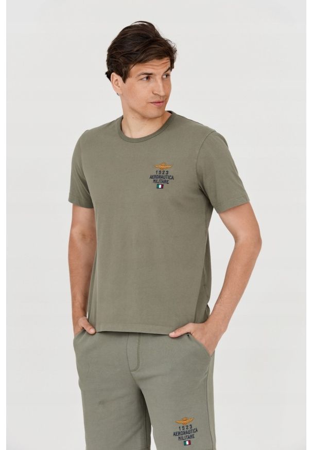 Aeronautica Militare - AERONAUTICA MILITARE Zielony bawełniany t-shirt męski, Rozmiar XXL. Kolor: zielony. Materiał: bawełna. Wzór: haft