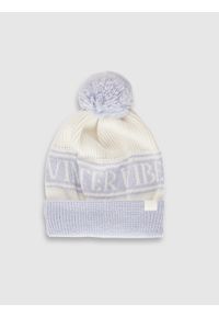 4f - 4F Czapka zimowa z pomponem dziewczęca - niebieska Uniwersalny. Kolor: niebieski. Materiał: wełna. Sezon: zima #1