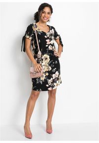 bonprix - Sukienka z lejącej wiskozy. Kolor: czarny. Materiał: wiskoza. Wzór: aplikacja, nadruk. Styl: elegancki