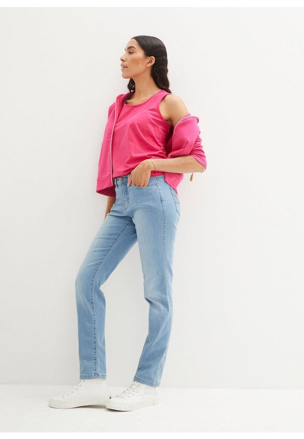bonprix - Dżinsy ze stretchem Straight, mid waist. Kolor: niebieski