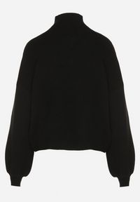 Born2be - Czarny Golf z Bufiastymi Rękawami Wedelia. Okazja: na co dzień. Typ kołnierza: golf. Kolor: czarny. Materiał: jeans. Styl: casual, elegancki, klasyczny #7