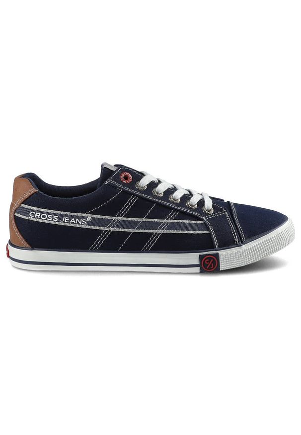 Granatowe Trampki Cross Jeans Męskie Lekkie Buty. Kolor: niebieski. Materiał: materiał, guma. Szerokość cholewki: normalna. Wzór: aplikacja