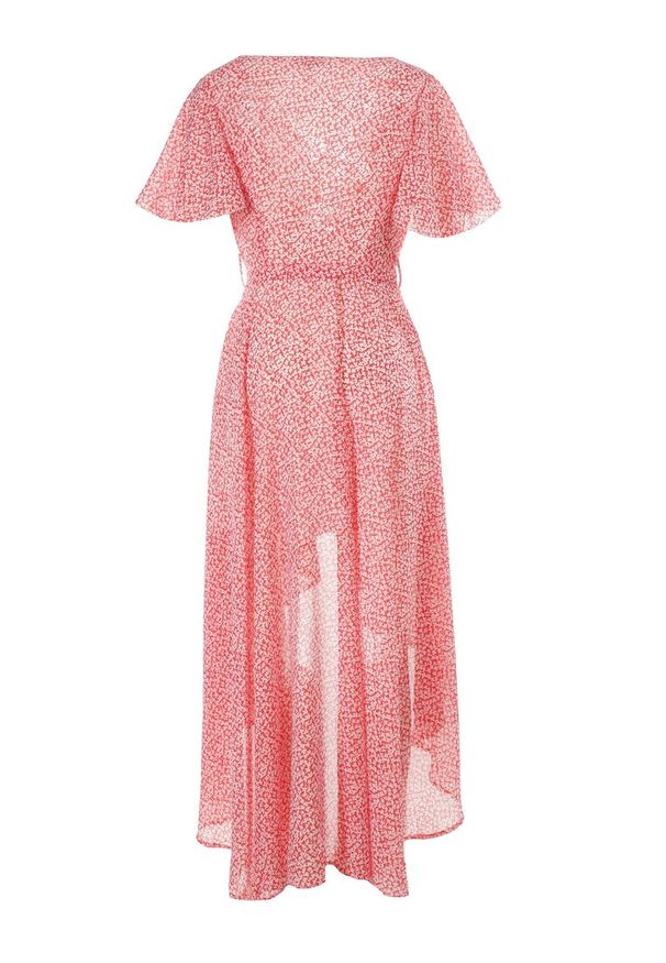 Born2be - Czerwona Sukienka Orethais. Okazja: na co dzień. Kolor: czerwony. Materiał: wiskoza, materiał. Wzór: kwiaty. Sezon: lato. Typ sukienki: kopertowe, asymetryczne, proste. Styl: casual. Długość: midi